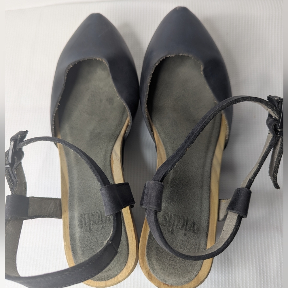 Vialis Black Leather Clogs Wood Heel Handmade in Spain Women's Size 6.5 / EUR 37 - Picture 11 of 14